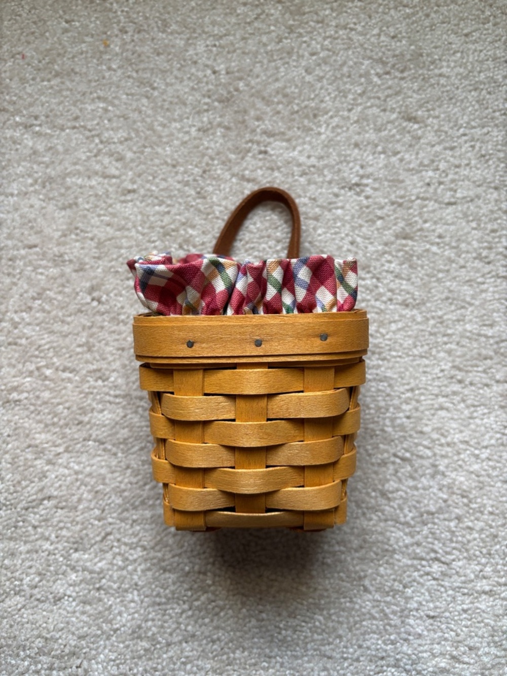 Longaberger Chives Mini Booking Basket with Plaid Liner and Protector